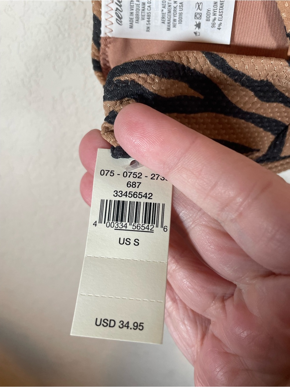 Aerie Pique Tiger Stripe Tie Front Longline Triangle Bikini Top Black / Brown - Picture 7 of 7